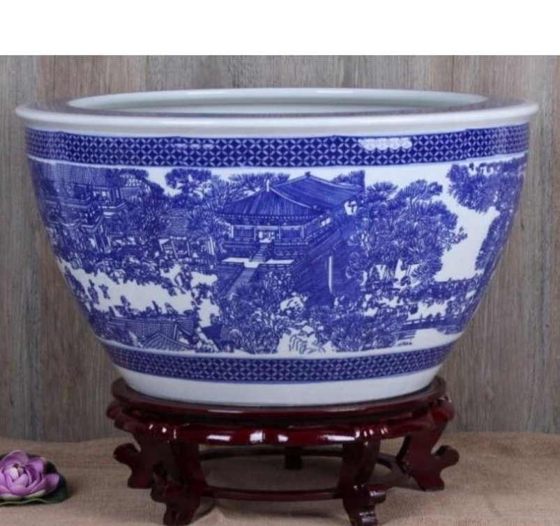 Blue and white ceramic planter pot