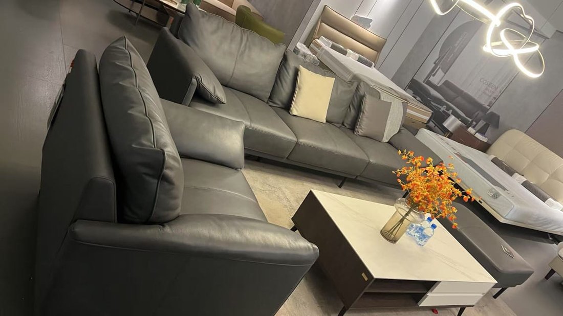 Grey leather sofa set