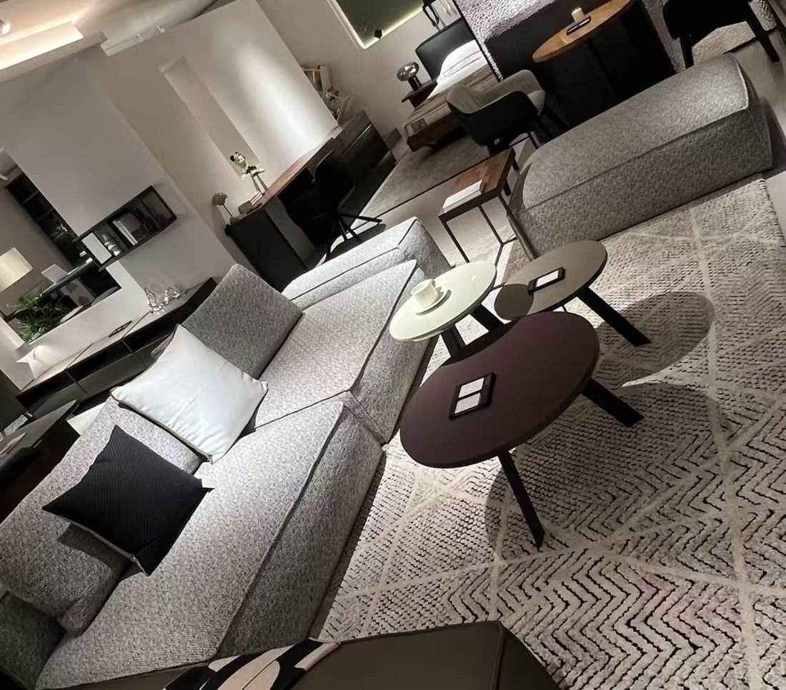 Modular fabric sofa with side tables