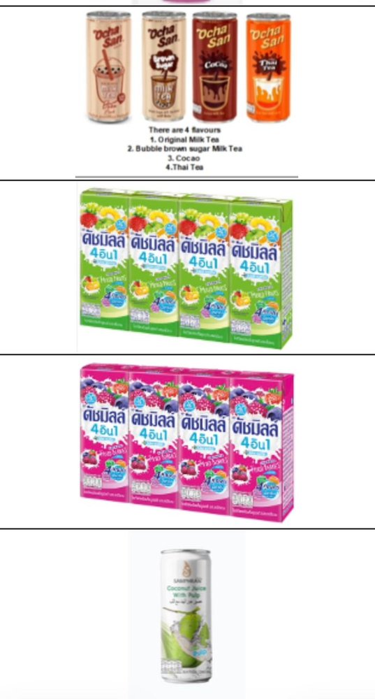 Canned milk tea and 4-in-1 fruit drinks